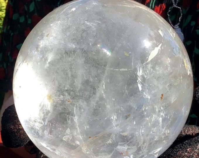 Clear Quartz Crystal Ball ~ Large 3 Lb. 5 oz. ~ 4" Wide Sphere ~ Sparkly Rainbow Inclusions ~ Beautiful Reiki, Altar Décor, Feng Shui