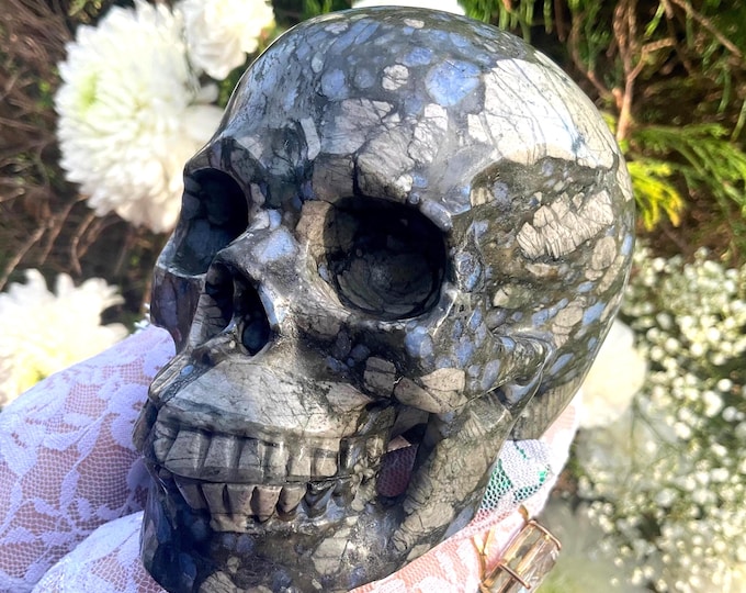 Que Sera Blue Opal Crystal Skull ~ Large 2 Lb. 12 oz. ~ 5" Long ~ One-of-a-Kind Blue Gray Color ~ Hand Carved Sculpture ~ Free Shipping
