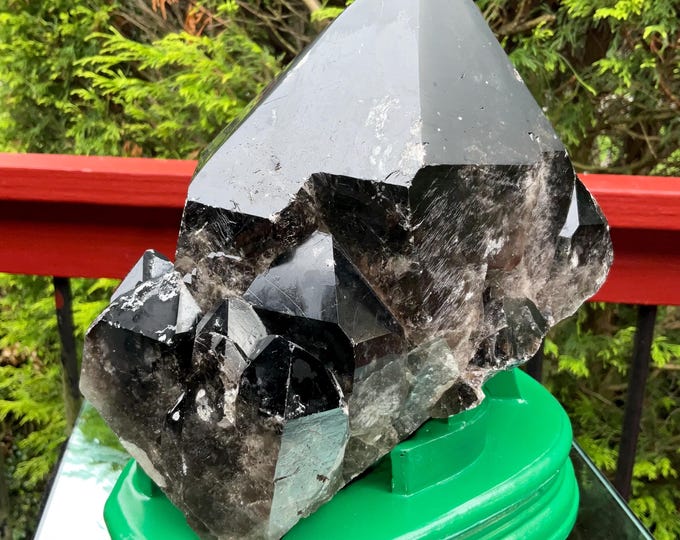 Black Morion Quartz Display Crystal 10 Lb. 4 oz.  Single-Terminated Point Cluster ~ 7" Tall ~Natural Black Color ~ Custom Hand Carved Stand