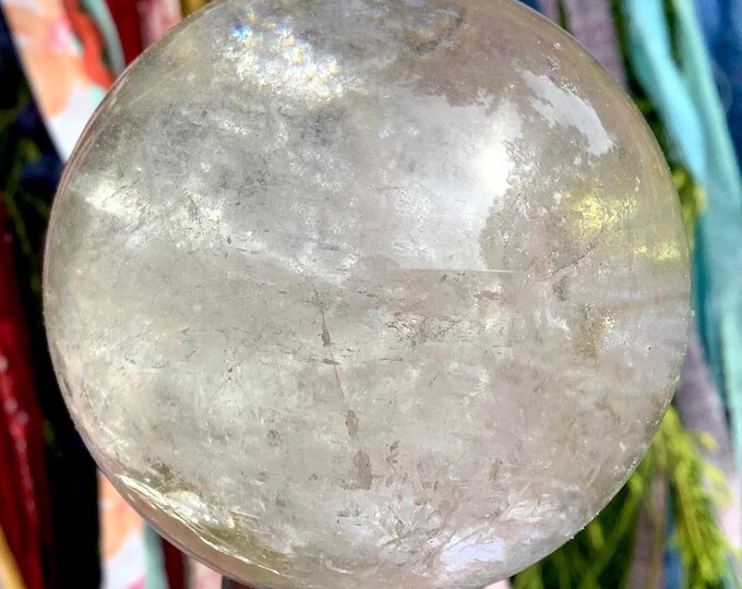 Clear Quartz Crystal Ball ~ 12 oz ~ 2 1/2" Wide ~ Sparkling Inclusions ~ Stunning Natural Electromagnetic Home Decor ~