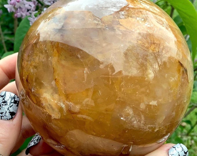 Golden Healer Quartz Crystal Ball ~ 3 lb. 7 oz. ~ 4" Wide ~ Polished Sphere Sparkling Rainbow Inclusions ~ Fast & Free Shipping from USA ~