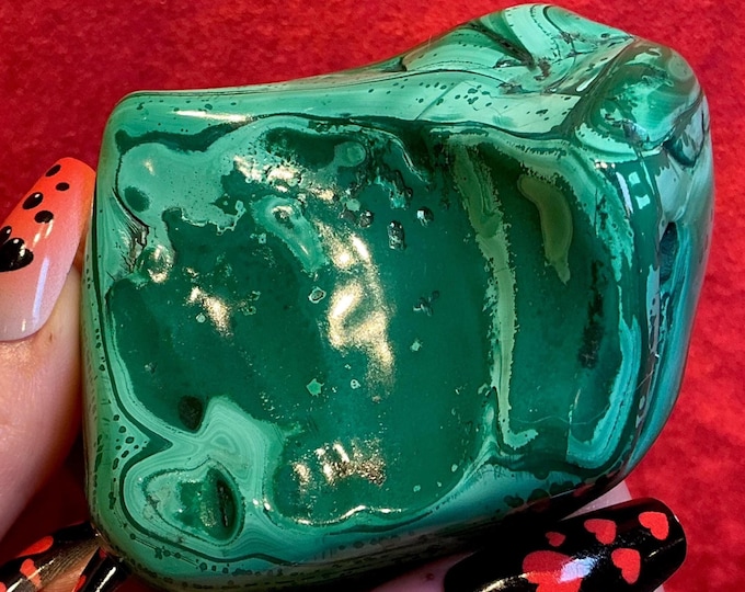 Malachite Freeform Crystal ~ Large 11 oz. ~ 3" Long ~ Beautiful Polished Green Mineral Specimen Display ~ Swirling Bullseye Patterns