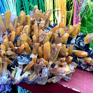 Limonit & svart barytkvartskristallkluster ~ Stor 4,7 kg ~ 23 cm lång ~ Orange punkter ~ Sakral chakra Reiki altaredisplay ~ Fantastisk bild 8