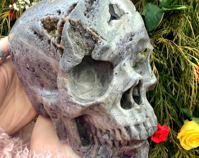 Grape Agate Crystal Skull ~ Large 7 Lb. 2 oz. ~ 7" Long ~ Colorful Purple, Lilac & Lavender Colors ~ Metaphysical Home Decor
