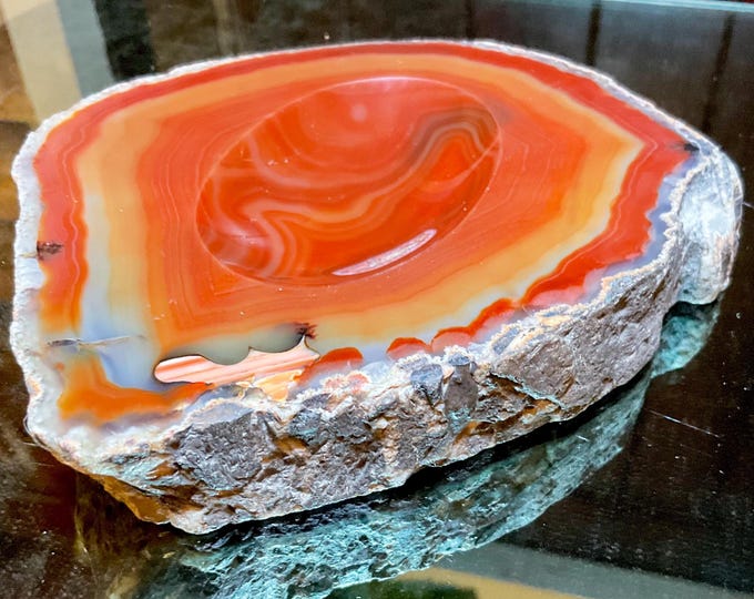Red Carnelian Agate Crystal Bowl ~ Large 1 Lb. 5 oz. ~ 5" Wide ~ Natural Polished Mineral Gemstone Jewelry Dish ~ Altar Display