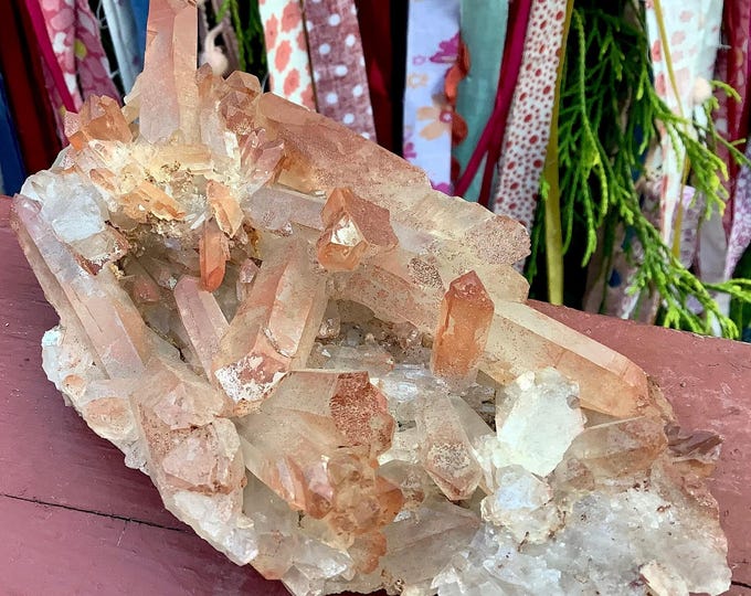 Red Quartz Crystal Cluster ~ Large 9.2 oz. ~ 5" Long ~ Perfect Points ~ Mined in Morocco ~ Fast & Free Shipping, USA + Global Shipping ~
