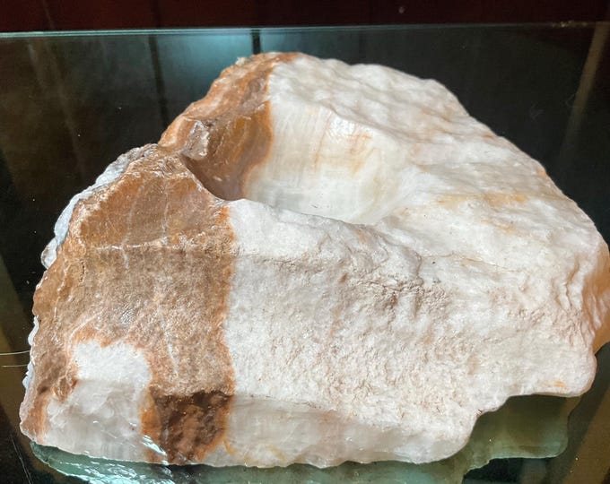 White Calcite Crystal Bowl ~ Large 2 Lb. 12 oz. ~ 6" Long ~ White & Golden Colors Specimen ~ Natural Matrix