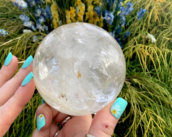 Clear Quartz Crystal Ball ~ Large 1 Lb. 10 oz. ~ 3" Wide ~ Polished Sphere ~ Beautiful Reiki, Altar, Feng Shui, Meditation Room Display