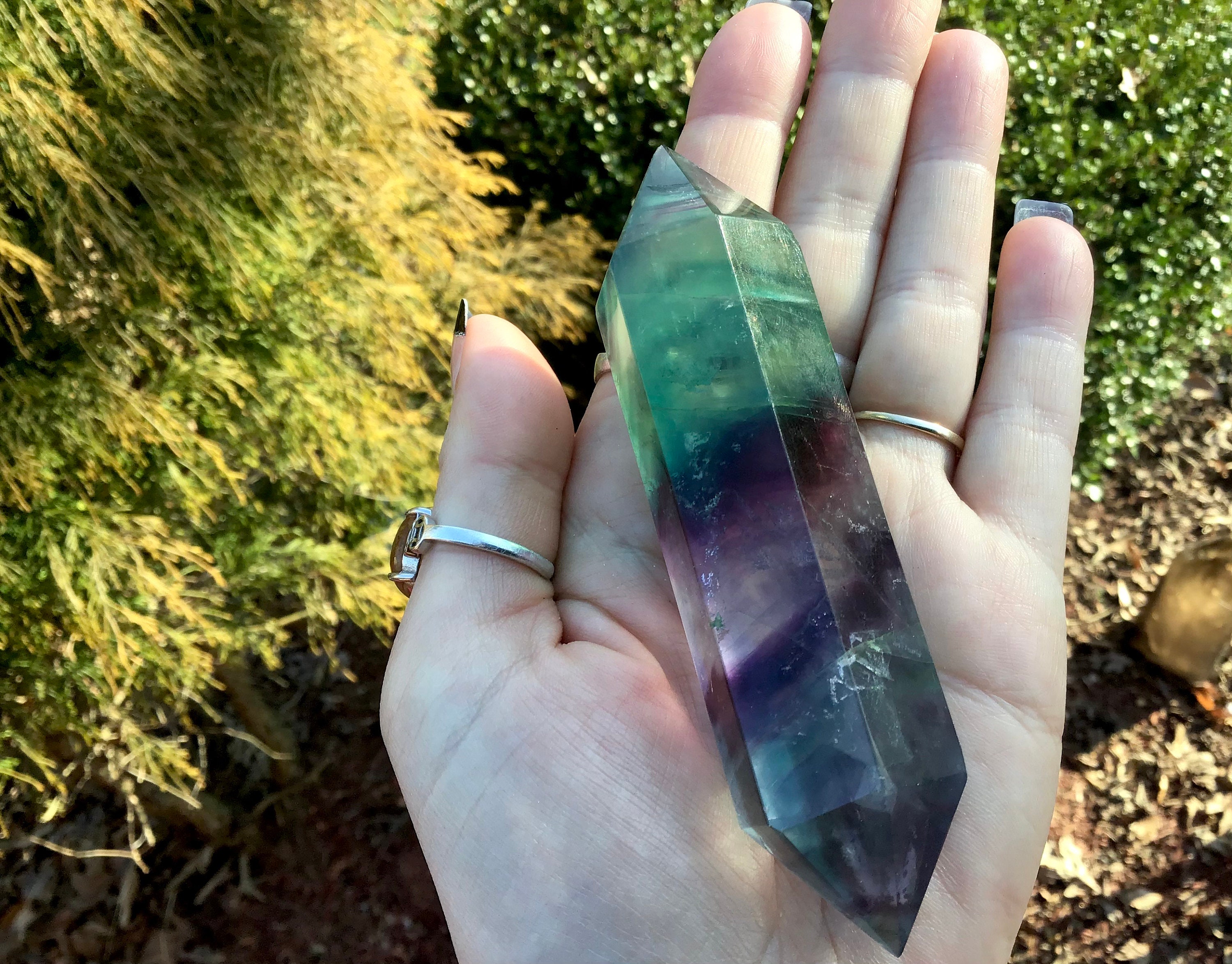 Terminated Colorful Fluorite Double Terminated Large 4.7 oz. Wand ~ 4 Long ~ Beautiful ...