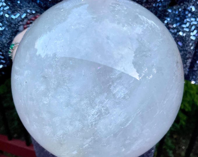 Clear Quartz Crystal Ball ~ Large 9 lb. 10 oz. Sphere ~ 6" Wide ~ Sparkling Rainbow and Silver Inclusions ~ Fast & Free Shipping
