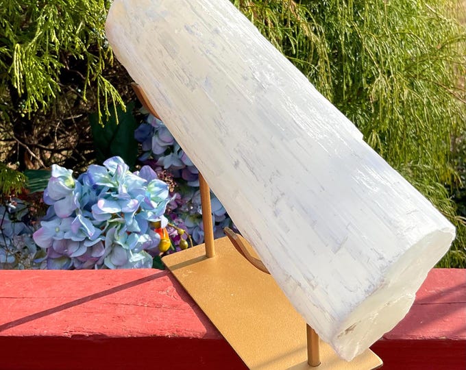 Selenite Crystal on Display Stand ~ Large 9 Lb. 9 oz. ~ 13" Long ~ Beautiful White Shiny Iridescent Gypsum Specimen ~ Fast& Free Shipping