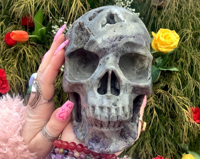 Grape Agate Crystal Skull ~ Large 7 Lb. 2 oz. ~ 7" Long ~ Colorful Purple, Lilac & Lavender Colors ~ Metaphysical Home Decor ~ Fast Shipping
