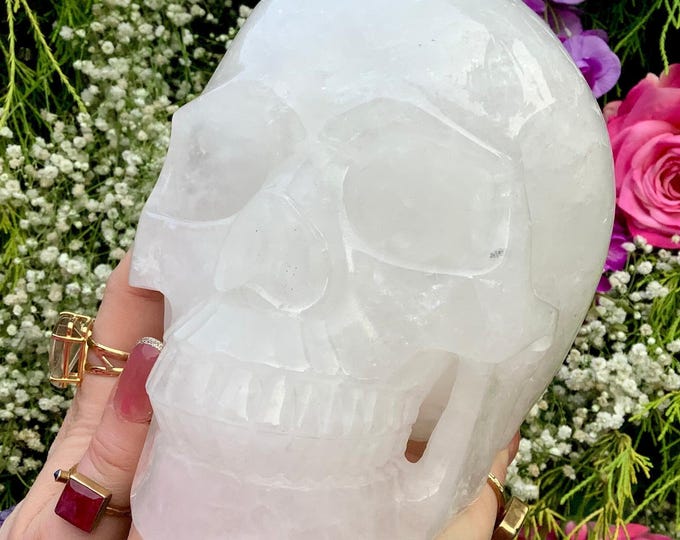 Clear Quartz Crystal Skull ~ Large 7 Lb. 4 oz. ~ 7" Long High-Quality Hand Carved Life Size ~ Translucent Sparkling Rainbow Inclusions