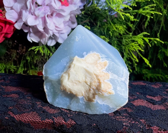 Chalcedony/Blue Agate Polished Crystal Point ~ Large 1 Lb. ~ 3 1/2" Tall ~ Blue & White Colors ~ Natural Volcanic Matrix ~ Free Shipping USA