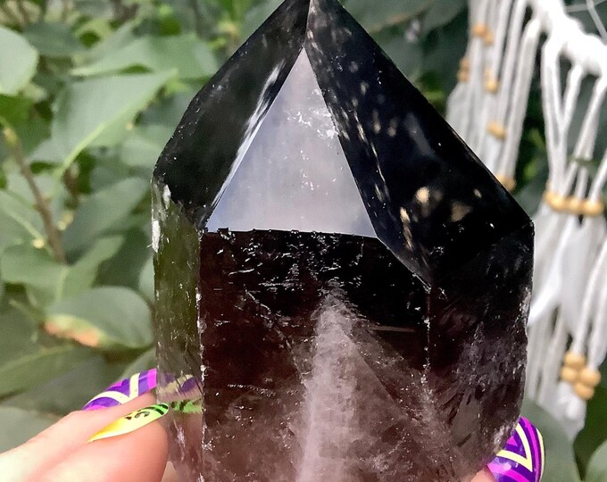 Smokey Quartz Crystal Generator ~ 11 oz. ~ 3" Tall Tower ~ Sparkling Black Color ~ Reiki Altar Display ~ Fast & Free Shipping