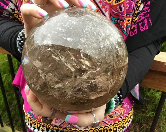 Smokey Quartz Crystal Ball ~ Large 11 Lb. ~ 6" Wide ~ Ultra Clear Transparent Sparkling Inclusions ~ Big Polished Sphere ~ Beautiful Display