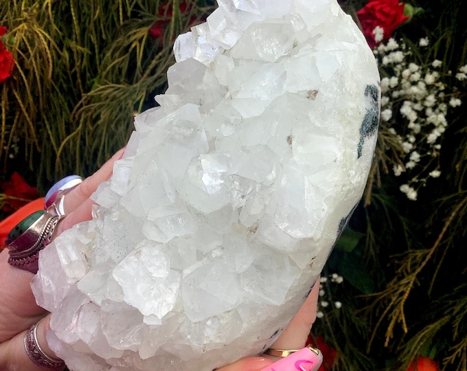 Clear Apophyllite Crystal Cluster ~ Large 1 Lb. 14 oz. ~ 6" Long ~ Sparkling Cubic Zeolite Specimen, Metaphysical Home Decor ~ Free Shipping