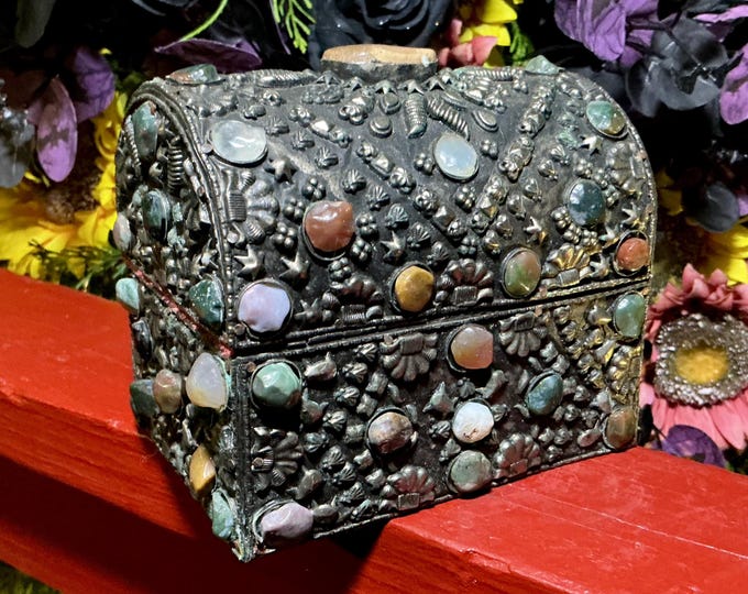 Vintage Moroccan Agate Jewelry Box, Moorish Dome Top, Handmade