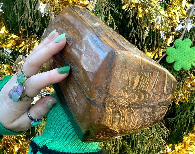 Tigers Eye Freeform Crystal ~ 10 Lb. 4 oz. ~ 7 1/2 " Long ~ Sparkling Polished Golden Red-Brown, Black Colors ~ Polished Meditation Stone ~