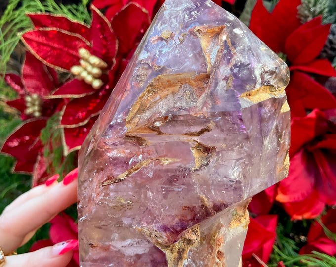 Skeletal Amethyst Crystal ~ Large 2 Lb. 8 oz. ~  5" Tall ~ Natural Transparent Purple Cluster ~ Golden Healer Spectacular Inclusions ~