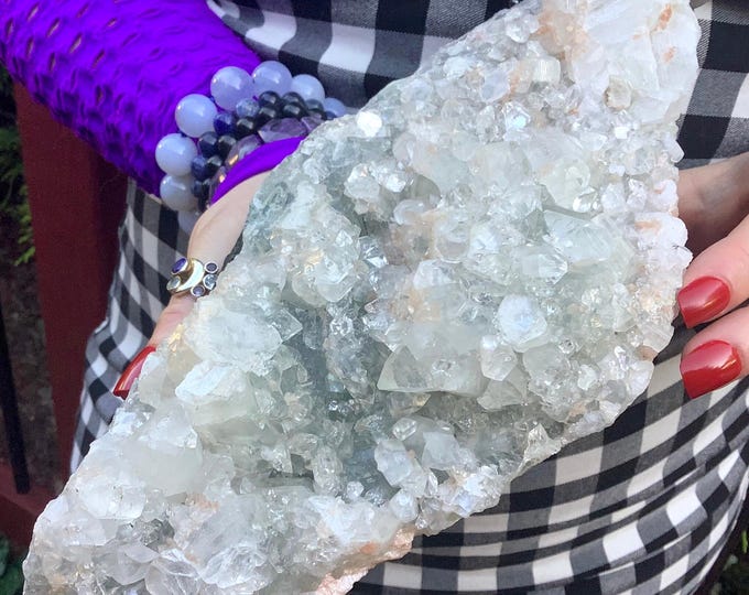 Apophyllite Crystal Cluster ~ Large 4 Lb. ~ 10" Long ~ Stunning Cubic Sparkling Clear Zeolite Specimen ~ Fast & Free Shipping