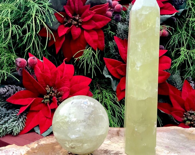 Citrine Crystal Generator and Ball with Stand ~ Crystal Gift Set ~ Tower and Sphere Display Set ~ Free Gift-Wrapping ~ Fast Shipping