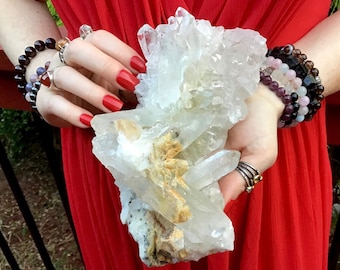 Clear Quartz Crystal Cluster ~ Large 2 Lb. 15 oz. ~ 7" Long ~ Sparkling Points ~ Metaphysical Home Decor, Altars