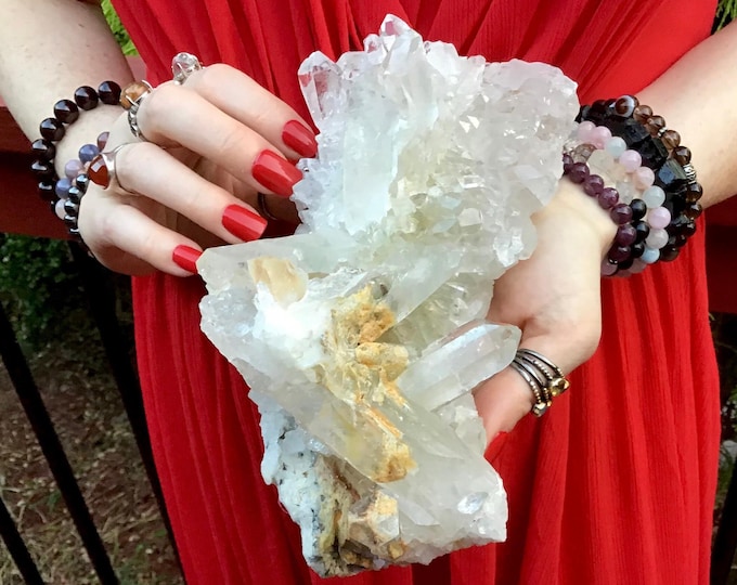 Clear Quartz Crystal Cluster ~ Large 2 Lb. 15 oz. ~ 7" Long ~ Sparkling Points ~ Metaphysical Home Decor, Altars ~ Fast & Free Shipping, USA