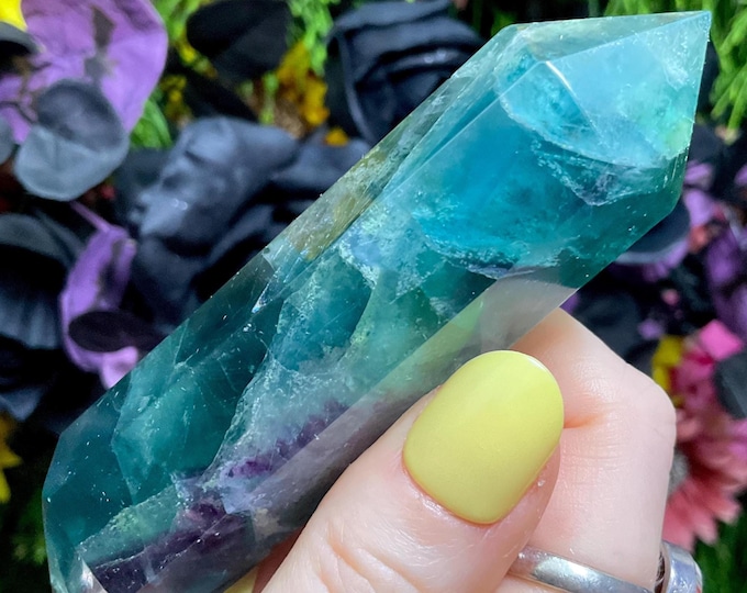 CLEARANCE ~ Rainbow Fluorite Double Terminated Wand ~ Large 4.5 oz. ~ 4" Long ~ Blue, Green, Purple