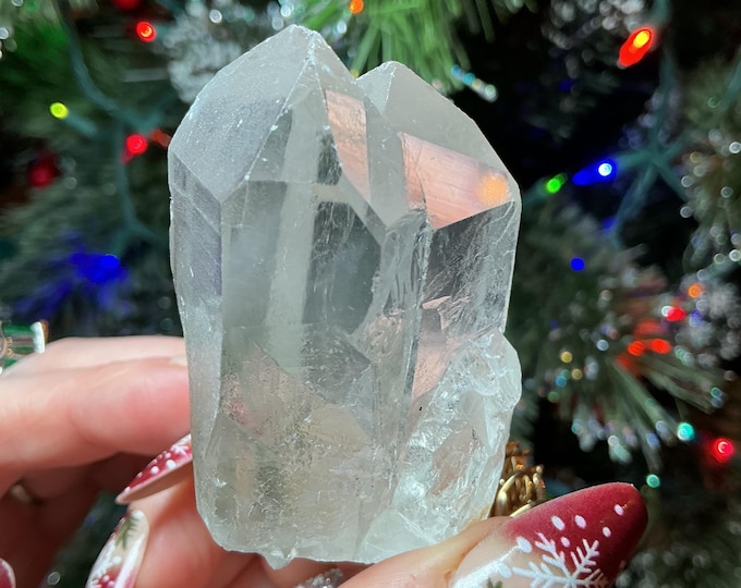 Clear Quartz Crystal Cluster ~ 3.8 oz.~ 2 1/2" Long ~ Green Chlorite Twin Points