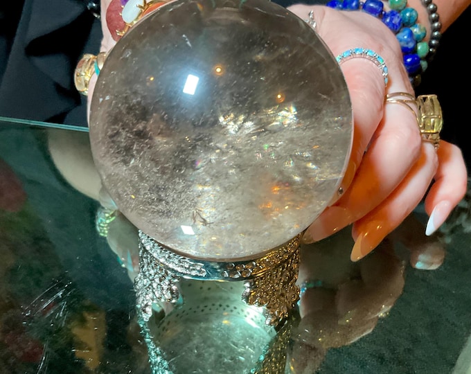 Ultra Clear Quartz Crystal Ball 1 Lb. 8 oz. w/ Display Stand ~ 3" Wide ~ Reiki, Altar, Feng Shui, Metaphysical Home Decor Display