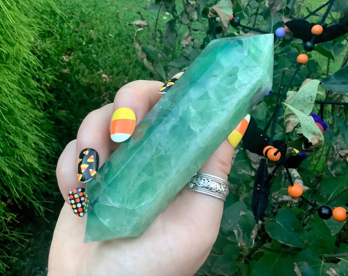 Green Fluorite Double Terminated Crystal Wand ~ 7.8 oz. ~ 5" Long ~ Sparkling Inclusions ~ Fast & Free Shipping, U.S.A. + Global Shipping ~