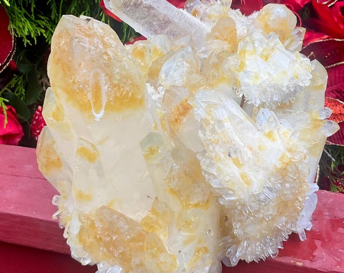 CLEARANCE! ~ Yellow Aura Phantom Quartz Crystal Cluster ~ Large 17 Lb. ~ 9" Long ~ Stunning Bright Yellow Aura Inclusions