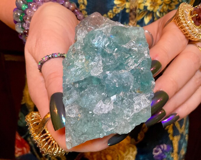 Blue Fluorite Crystal ~ Large 6 oz. ~ 3" Long ~ Rare Ocean Blue Color ~ Third Eye Chakra ~ Reiki Healing ~ Meditation Crystal ~ Metaphysical