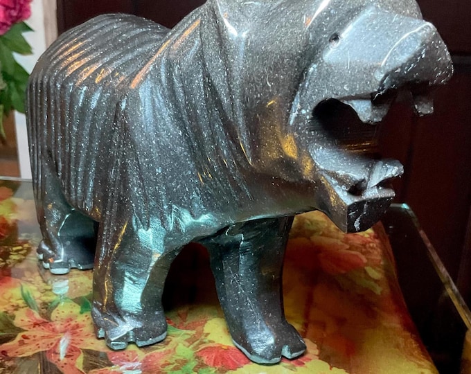 Vintage Black Tourmaline Bear Large 7 Lb.~ 11" Long ~ Art Sculpture Hand Carved Museum Quality ~ Swirling Sparkling Colors
