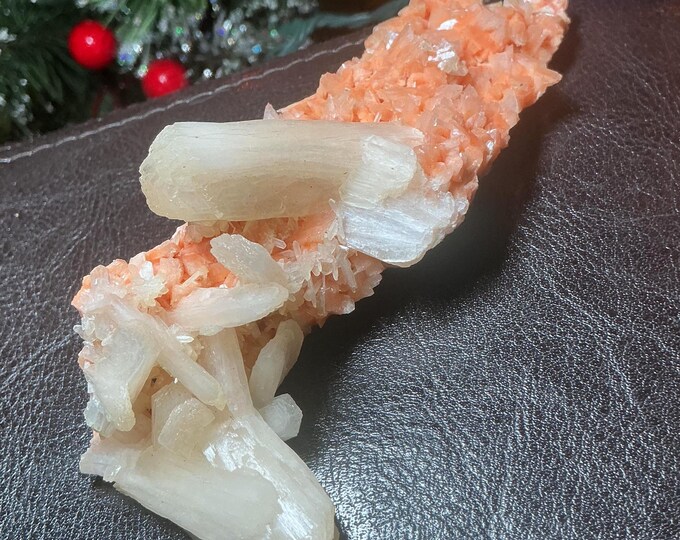 CLEARANCE! ~ Heulandite and Stilbite Crystal Cluster ~ 3.3 oz. ~ 4 1/2" Long ~ Peachy Orange Color, Rare Stunning Mineral Combination