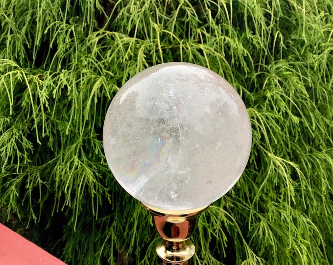 Clear Quartz Crystal Ball ~ Large 2 Lb. 2 oz. Sphere ~ 3" Wide ~ Beautiful Big Polished Display ~ Reiki Feng Shui ~ Stunning Show Piece