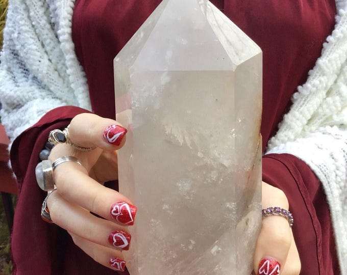 Golden Healer Quartz Crystal Generator ~ Large 3 lb. 6 oz. ~ 6" Tall Tower ~ Big Sparkling Rainbow Red Phantom Inclusions
