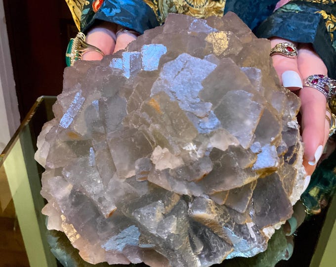 Clear Ice Blue Fluorite Crystal Cluster ~ Large 10 lb. ~ 5" Tall ~ Sparkling Translucent Specimen ~ Sparkling Transparent Cubic Formation