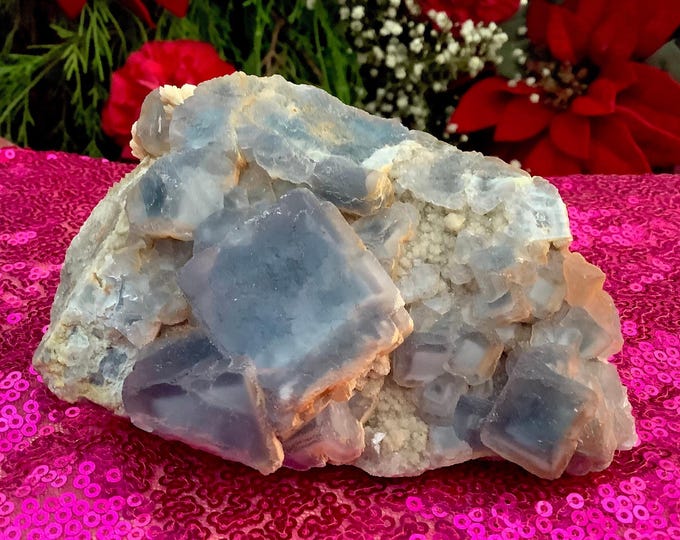 CLEARANCE! ~ Blue Fluorite Cubic Crystal Cluster ~ Large 1 Lb. ~ 4" Long ~ Third Eye Chakra Reiki Healing Altar Display ~