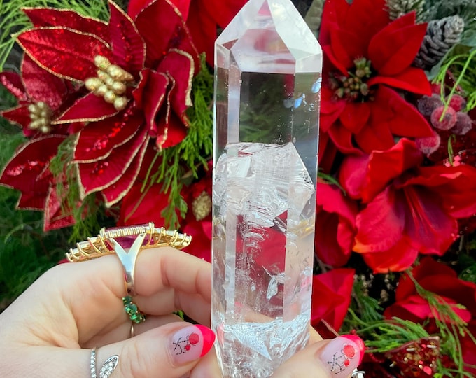 Brazilian Clear Quartz Crystal Wand ~ 8 oz. - 5 1/2" Long ~ Sparkling Rainbow Inclusions ~ Meditation Reiki Altar ~ Fast & Free Shipping