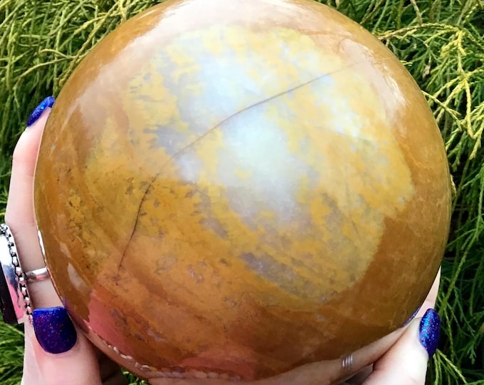 Yellow Jasper Crystal Ball ~ Large 8 Lb. ~ 5 1/2" Wide ~ Quartz Inclusions ~ Solar Plexus Chakra, Altar, Reiki, Home Decor ~ Free Shipping