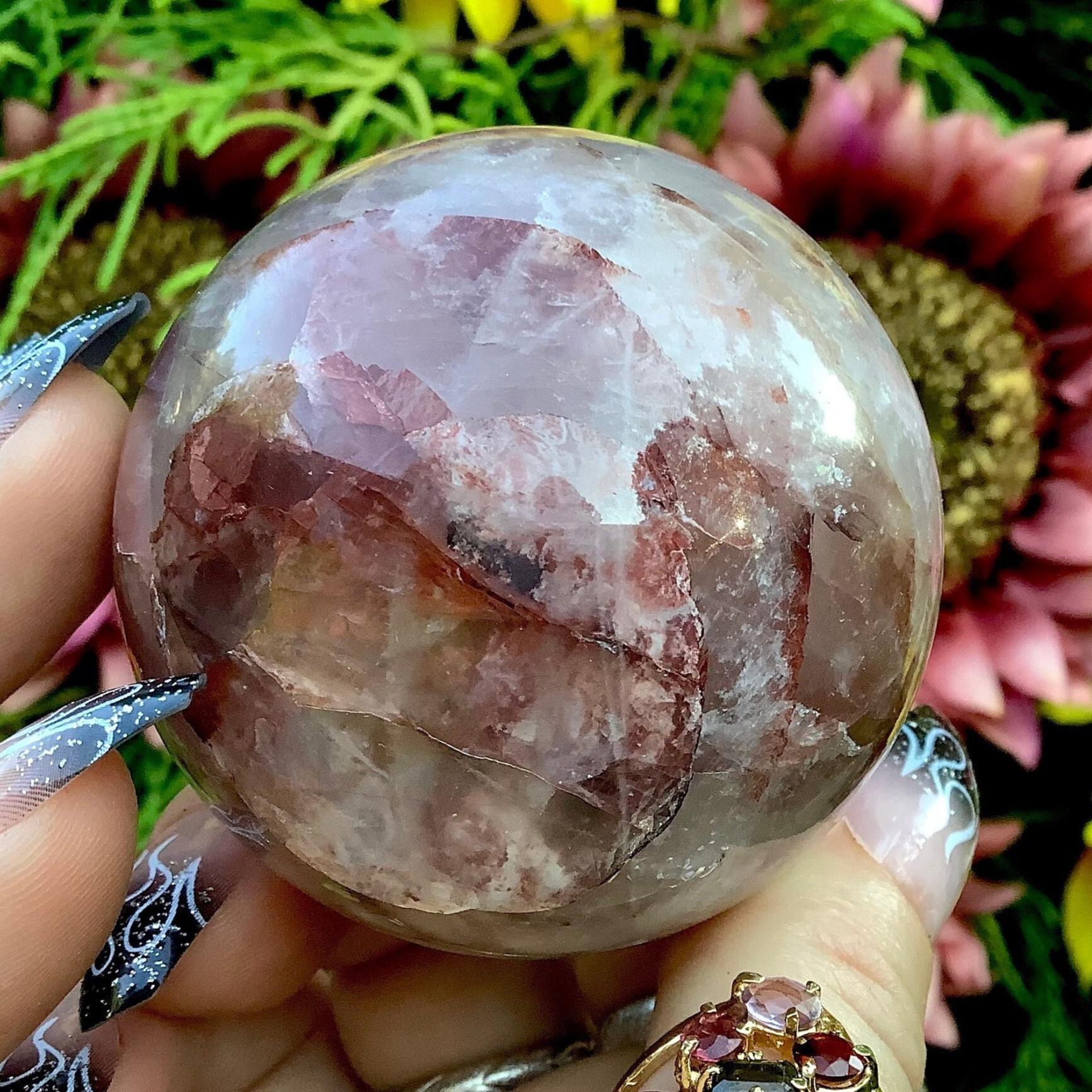 CLEARANCE ~ Red Phantom Quartz Crystal Ball ~ 8.3 Oz. ~ 1 1/2