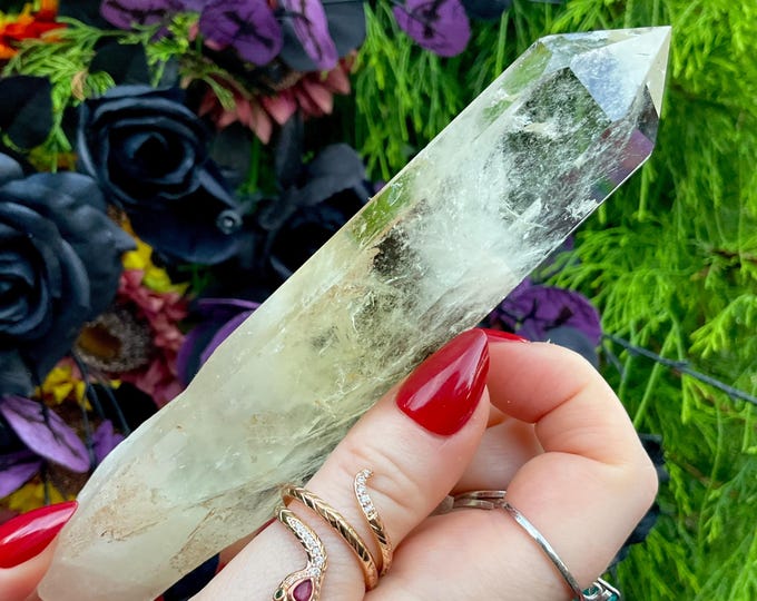 Citrine Quartz Crystal Wand ~ Large 6.3 oz. ~ 6 1/2" Long ~ High Altitude Himalayan Point ~ Clear & Yellow Phantoms ~ Rainbow Inclusions