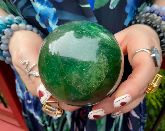 Green Fluorite Crystal Ball ~ Large 1 Lb. 5 oz. ~ 2 1/2" Wide Polished Sphere ~ Reiki, Altar ~ Fast & Free Shipping