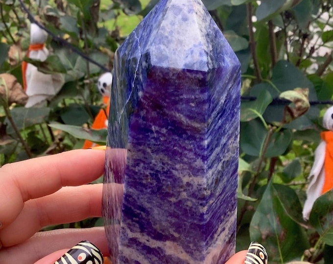 Sodalite Crystal Generator ~ Large 15 oz. ~ 4 1/2" Tall Tower ~ Swirling Blue & White Sparkling Colors ~ Fast, Free Shipping