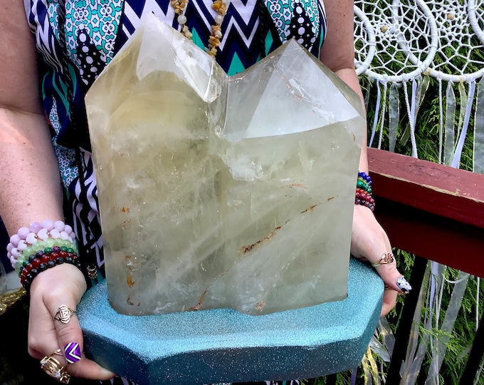 Citrine Crystal Twin Flame Generator ~ Large 19 Lb. ~ 11" Tall ~ Free Standing Custom Display Stand ~ Rainbow Inclusions ~ Free Shipping
