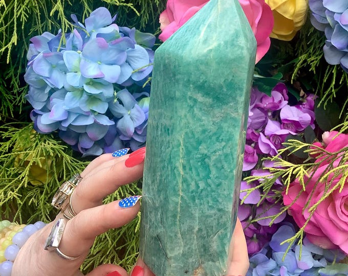 Amazonite Crystal Generator ~ Large 1 Lb. 8 oz. ~ 6" Tall ~ Throat Chakra Reiki Altar Display ~ Metaphysical Home Decor ~ Blue & Green Color