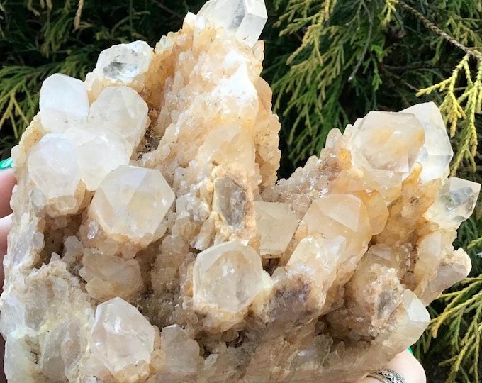 Tibetan Golden Healer Elestial Quartz Crystal Cluster ~ Large 2 Lb. 15 oz. ~ 4" Tall ~ Sparkling Frosted Multi Points ~ Fast & Free Shipping