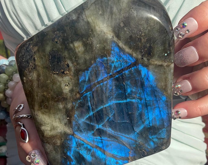 Labradorite Free Form Crystal ~ Large 3 Lb. 6 oz. ~ 5" Tall ~ Flashiest Electric Blue Gold ~ Super High Flash Quality ~ Fast & Free Shipping